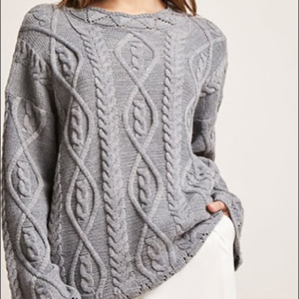 Scalloped Cable-Knit Sweater Bell Sleeves
